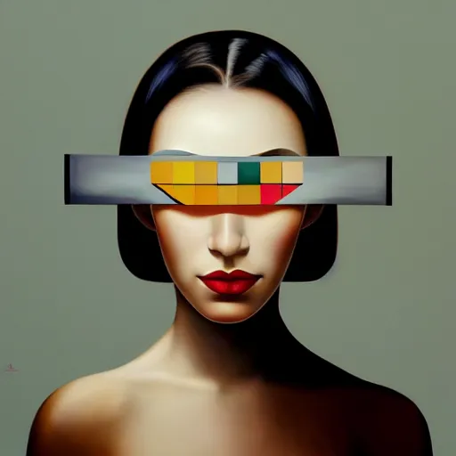 Image similar to a painting of a woman, an ultrafine detailed painting by rafal olbinski, behance contest winner, pop surrealism, detailed painting, very detailed, minimalist, skeuomorphic, airbrush art