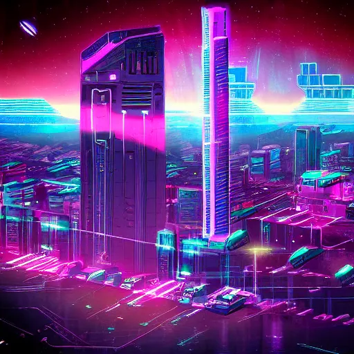 Prompt: synthwave neon city in space, cinematic, highly detailed, photograph, scifi