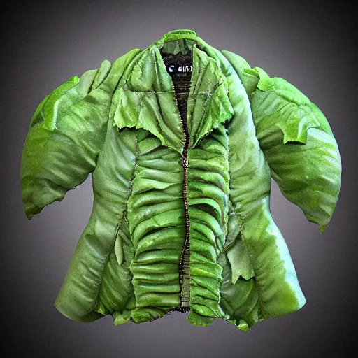 Image similar to jacket made out of cabbage, photorealistic, studio, detailed