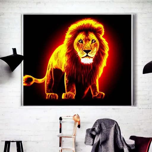 Image similar to black canvas, lion, neon lights, strawberry, dj, volumetric lighting