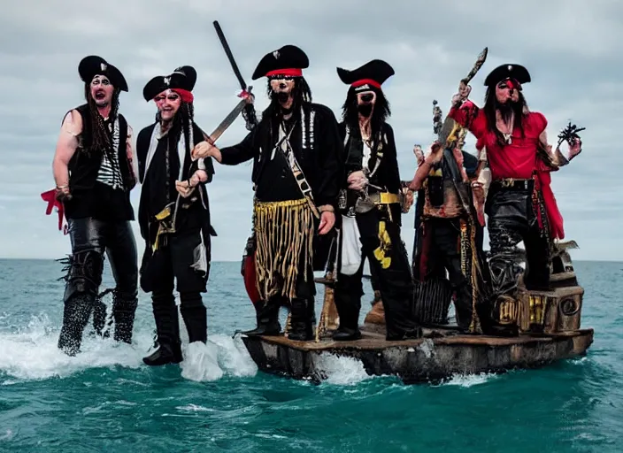 Image similar to Pirates on the open sea, dressed as punk rockers