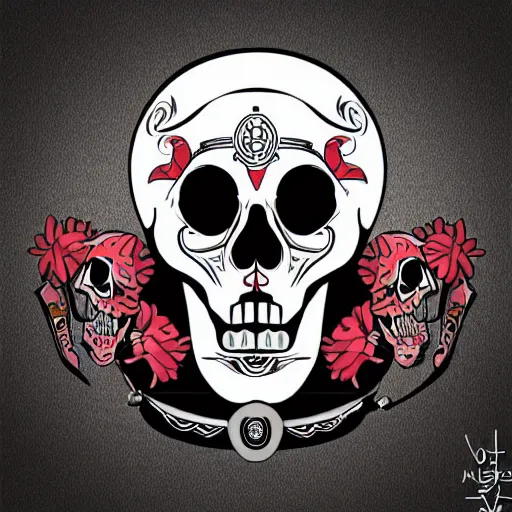 Image similar to illustrator logo of a skull wearing a japanese samurai helmet, digital art, vector graphics, award winning logo, intricate detail