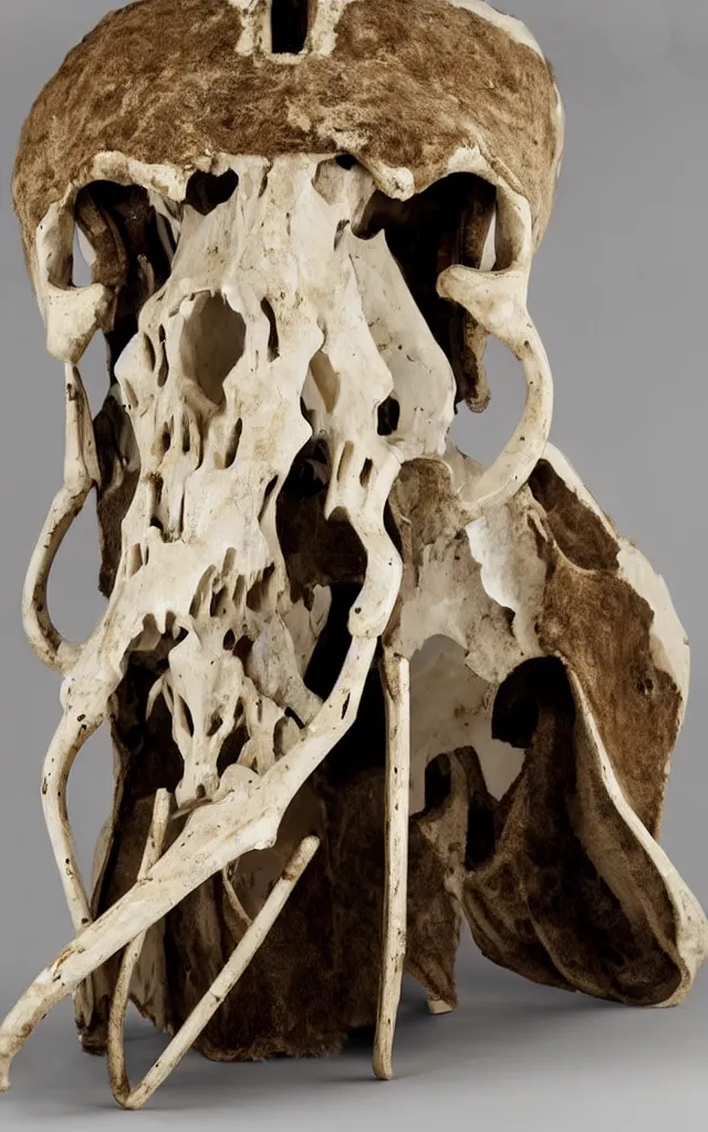 Image similar to a white sepulchre quartz bone exoskeleton in the form of a wooly mammoth skull with war armor, elegant, opulent, luxurious, iridescent, diffuse subsurface scattering, specular highlights