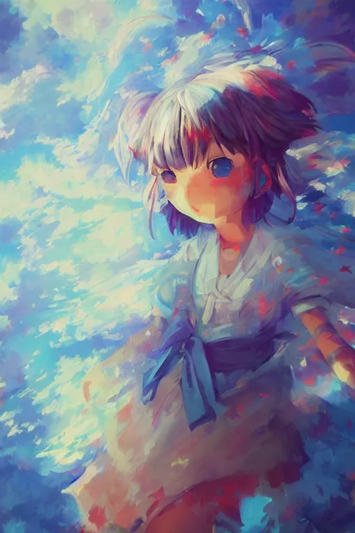 Prompt: cirno from touhou, by ross tran, background in a japanese field by alena aenami, oil on canvas