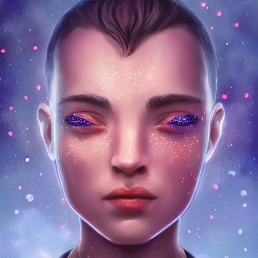 Image similar to man whose skin is a field of twinkling stars, award-winning portrait, fantasy horror, trending on artstation, 8k, 4k, pixiv, matte finish, highly detailed