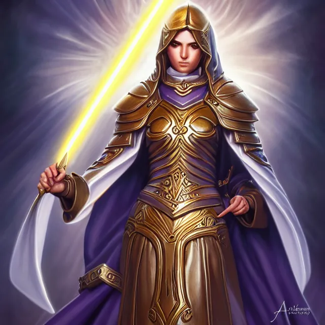 Image similar to holy paladin with light powers, artgerm, anne stokes, highly detailed, 8 k, hdr, close up, smooth, sharp focus, high resolution, award - winning photo