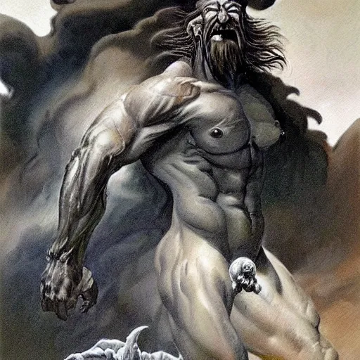 Prompt: hairy, heavy set, overbearing, hungry, menacing, giant painted by boris vallejo, frazetta