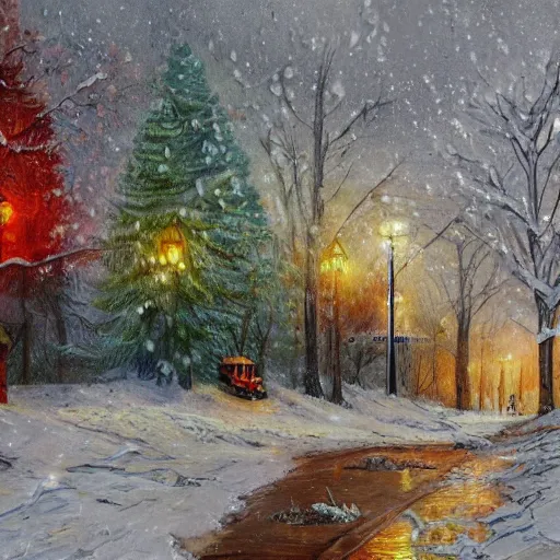 Image similar to painting depicting all four season in one, concept art, artstation, detailed, impressionism, oil on canvas, snow on the ground