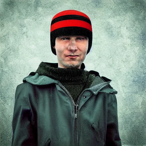 Image similar to instagram photo man in the future of russia, photorealism
