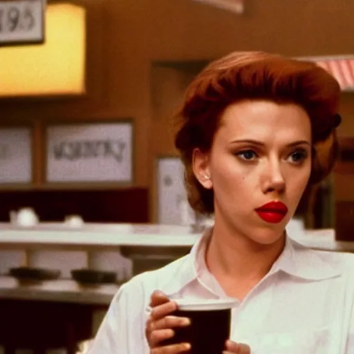 Image similar to a still of Scarlett Johansson as a waitress at the double r diner in Twin Peaks (1990)