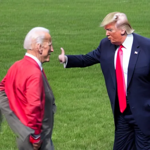Prompt: trump jumping biden on the white house lawn