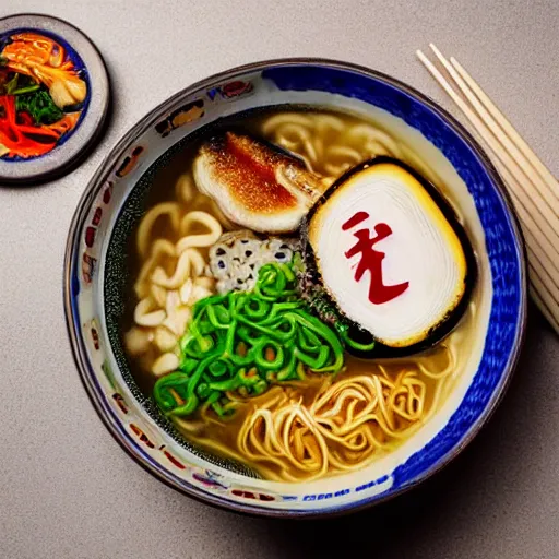 Prompt: rat in japanese ramen bowl, michelin star restaurant, award winning photo, food photography, 8 k