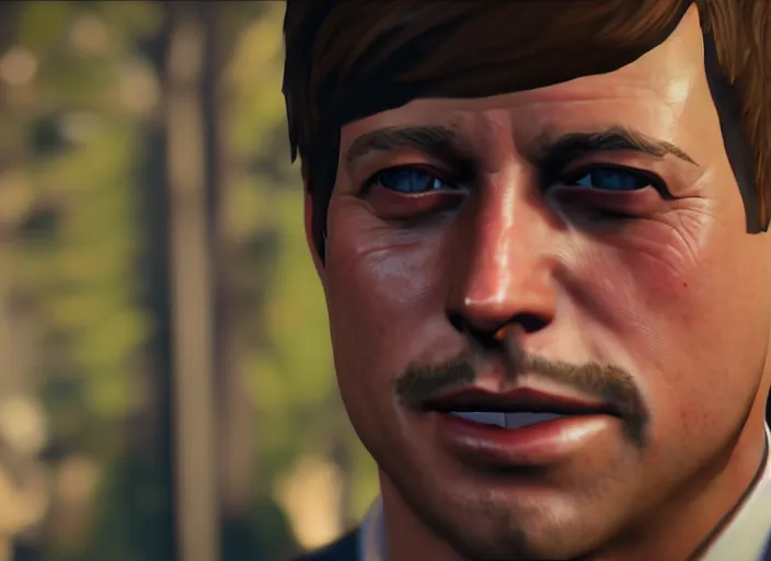 Image similar to ps 4 gameplay, john f kennedy in life is strange, unreal engine, upper body and face