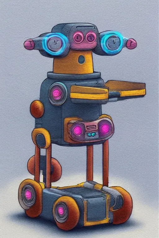 Image similar to ( ( ( ( ( ( ( a robot cat riding a cyber wagon ) ) ) ) ) ) ) by chris mcgrath!!!!!!!!!!!!!! muted colors, detailed