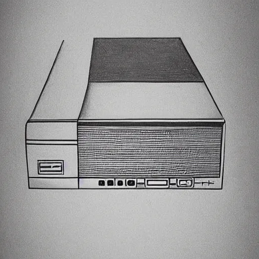 Prompt: a stylized detailed drawing of a first generation xbox, pencil style, wrong perspective 2d drawing by ochiai shohei