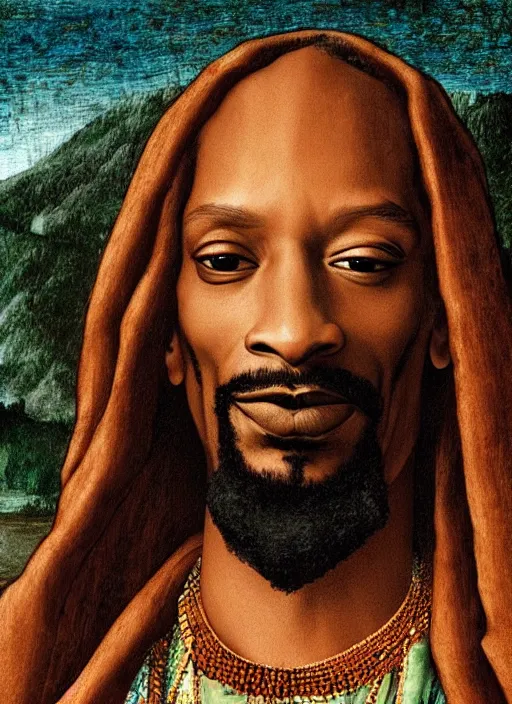 Image similar to a very high resolution image from a new movie, snoop dogg. drawn by leonardo da vinci. mountains, directed by wes anderson