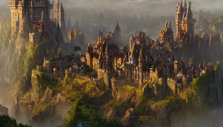 Image similar to a beautiful photo realistic still image of stormwind castle from the warcraft movie, by greg rutkowski, trending on artstation, masterpiece,