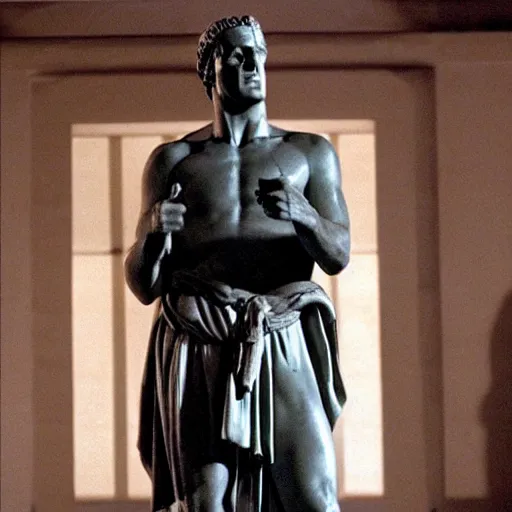 Prompt: greek statue of Julius Caesar in American Psycho (1999)