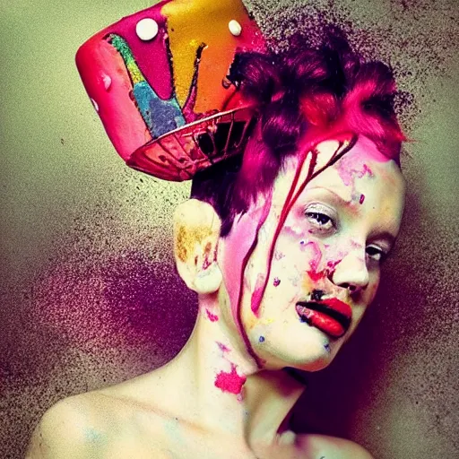 Image similar to “*a girl with a birthday cake head by Alberto Sevesso”