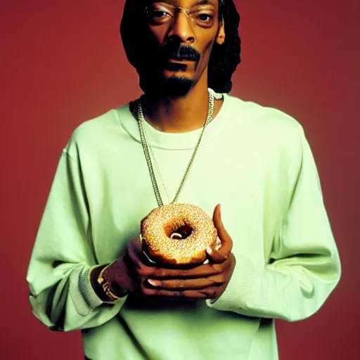 Prompt: Snoop Dogg holding a donut for a 1990s sitcom tv show, Studio Photograph, portrait, C 12.0