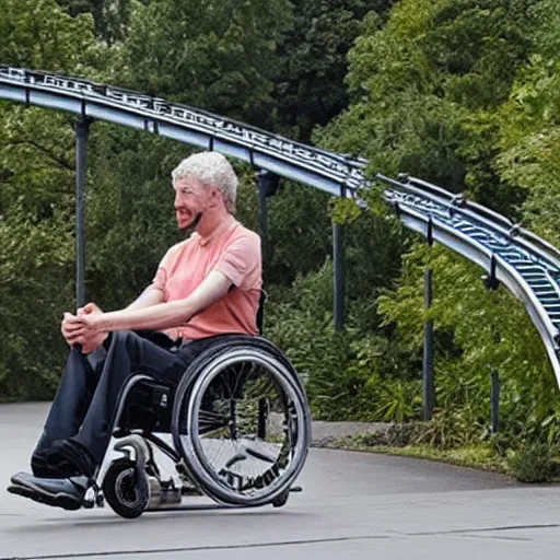 Prompt: man in wheelchair rollercoaster realistic