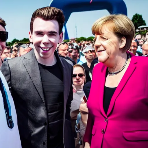 Image similar to hardwell taking a photo with angela merkel at airbeat one