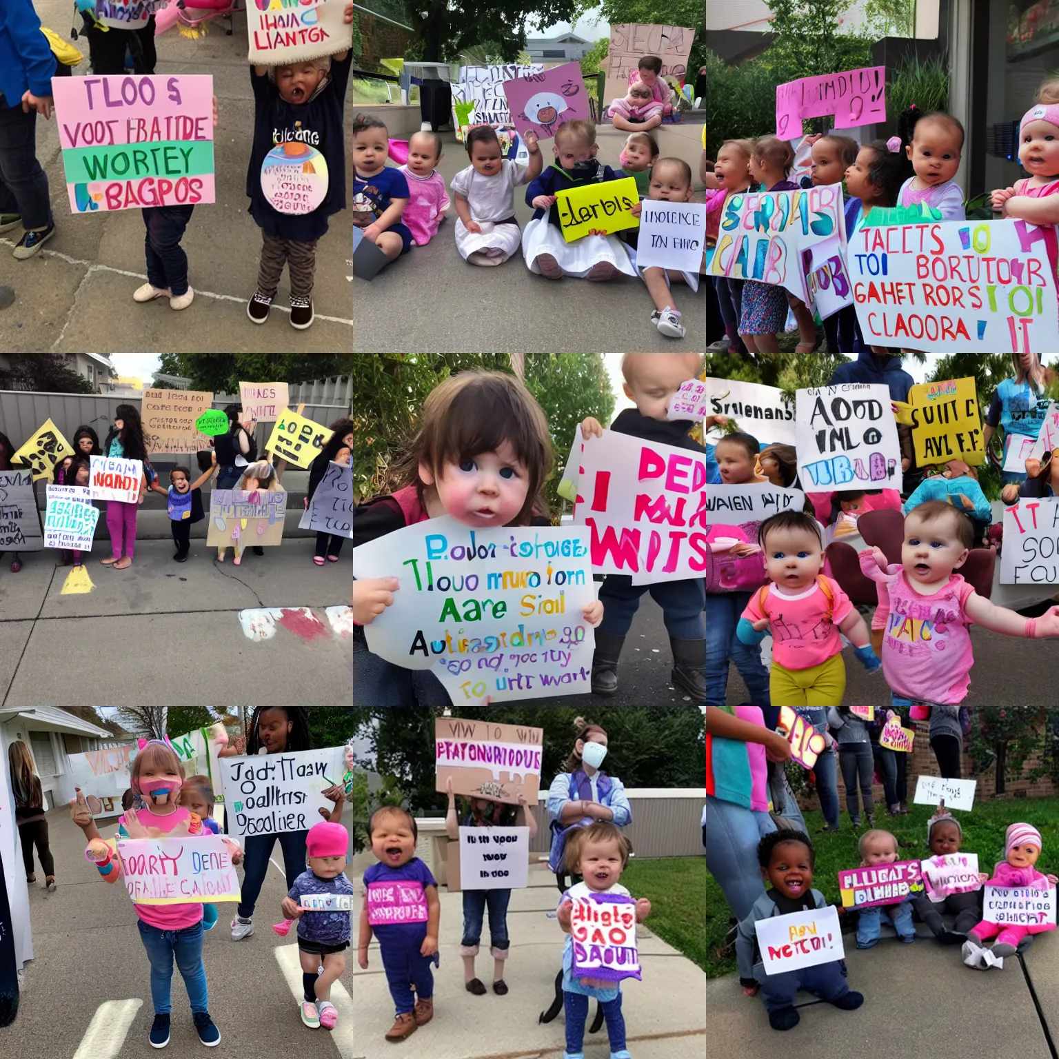 Prompt: babies protesting daycare, award winning photo