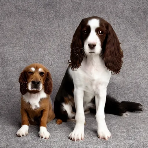 Prompt: a young springer spaniel dog with an old one