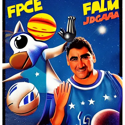 Image similar to a film poster of space jam with maradona, photorealistic film grain,