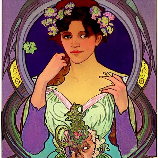 Image similar to Mexican fairy princess portrait, art nouveau, alphonse mucha