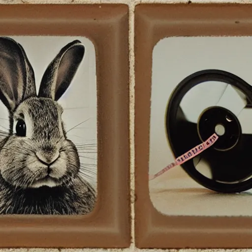 Image similar to a rabbit sitting then jumping up over a fence, film strip reel showing multiple frames