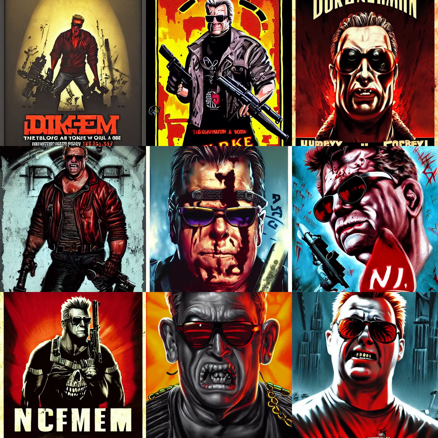 Prompt: horror movie poster staring duke nukem, by graham humphreys, movie poster, art station, digital art, highly detailed