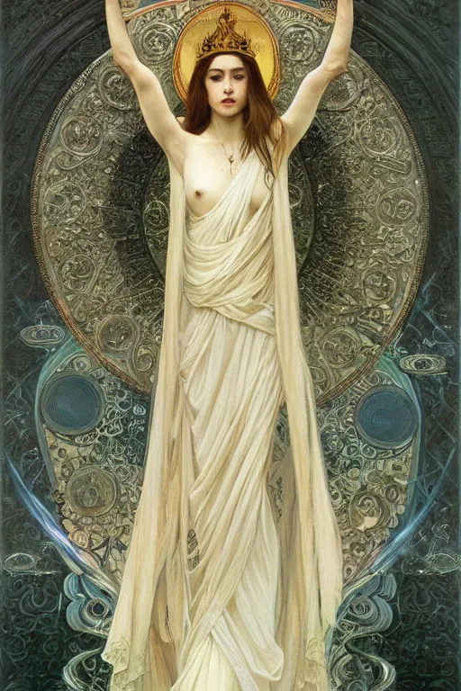 Prompt: a full body portrait of a beautiful ethereal delicate byzantine mage queen meditative sacral pose catholic stages of the cross, intricate, elegant, highly detailed, digital painting, artstation, concept art, smooth, sharp focus, illustration, art by krenz cushart and artem demura and alphonse mucha