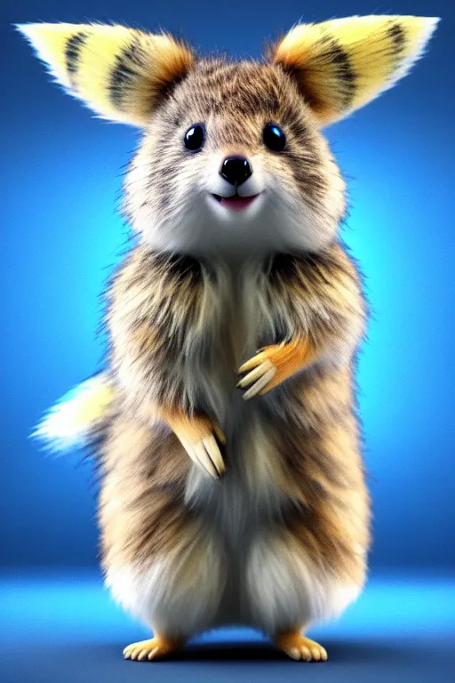 Prompt: high quality 3 d render hyperrealist very cute multicolor stripped fluffy! cyborg quokka with wings!!!, highly detailed, vray smooth, in the style of detective pikachu, hannah yata charlie immer, dramatic blue light, low angle, uhd 8 k, sharp focus