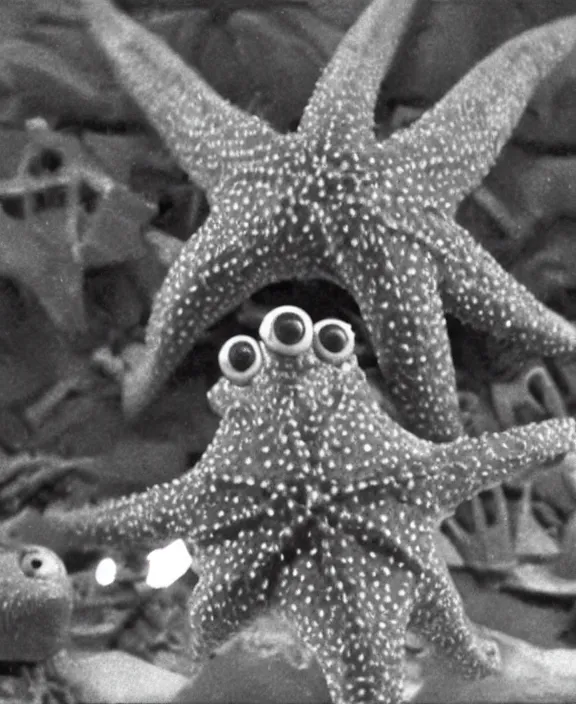 Image similar to a close-up view of Pulgasari the North Korean starfish monster, filmstill, produced by Kim Jong-il, Kodachrome, kaiju-eiga, monster movie, communist propaganda, film noir, 35mm film grain, Cooke Varotal 20-100mm T3.1, in the style of Ishirō Honda and Stanley Kubrick