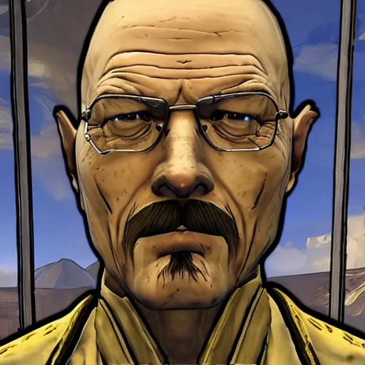 Image similar to Walter White in Borderlands 2 4K quality super realistic