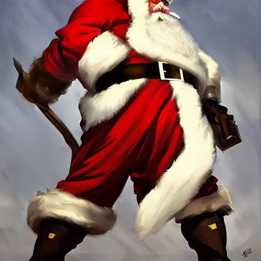 Image similar to greg manchess portrait painting of partially armored santa claus as overwatch character, medium shot, asymmetrical, profile picture, organic painting, sunny day, matte painting, bold shapes, hard edges, street art, trending on artstation, by huang guangjian and gil elvgren and sachin teng