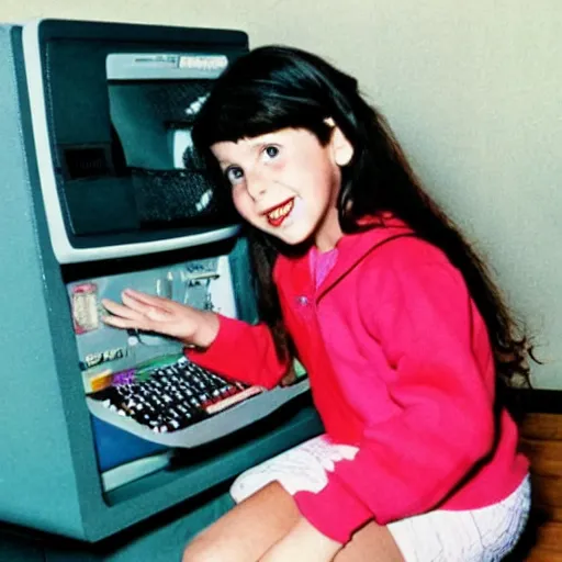 Image similar to Punky Brewster programming a 1980s desktop computer