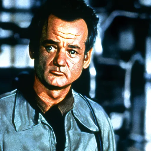 Image similar to bill murray in terminator, movie still, promotional shot