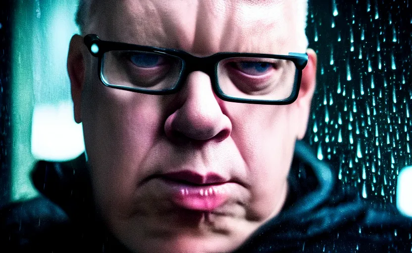 Image similar to cinestill 5 0 d candid photographic portrait by david cronenberg of black francis, modern cyberpunk moody emotional cinematic, closeup, pouring rain menacing lights shadows, 8 k, hd, high resolution, 3 5 mm, f / 3 2, ultra realistic faces, ex machina