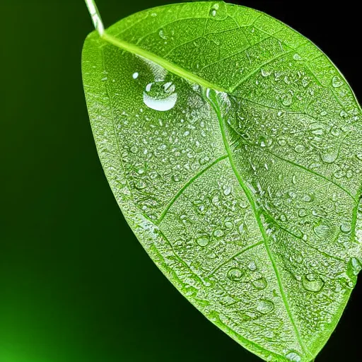 Image similar to still photo water droplet on a leaf, macro, highly detailed, photorealistic portrait, bright studio setting, studio lighting, crisp quality and light reflections, unreal engine 5 quality render