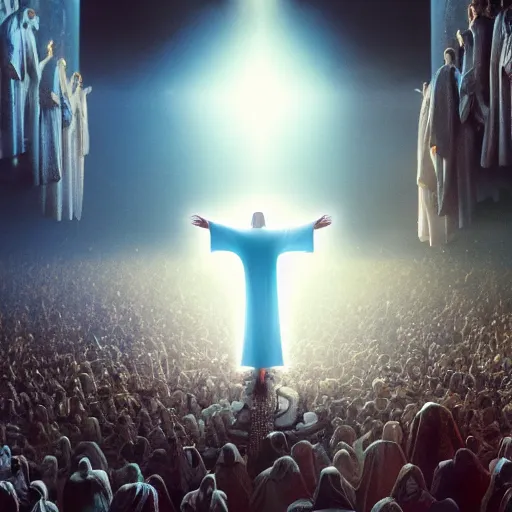 Prompt: the second coming of jesus christ, realistic 4k octane beautifully detailed render, 4k post-processing, highly detailed, intricate complexity, epic composition, magical atmosphere, cinematic lighting, masterpiece, ultra hd