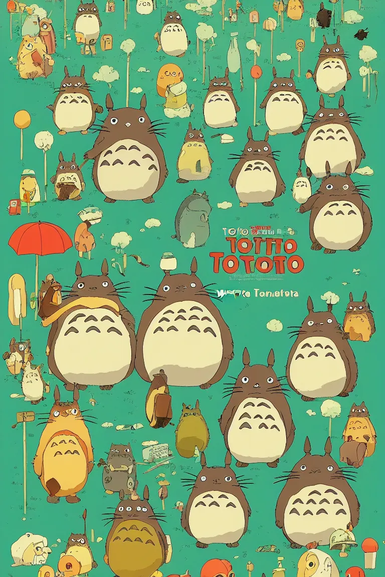 Image similar to movie poster if Totoro were directed by Wes Anderson, in the style of Wes Anderson, Wes Anderson color palette