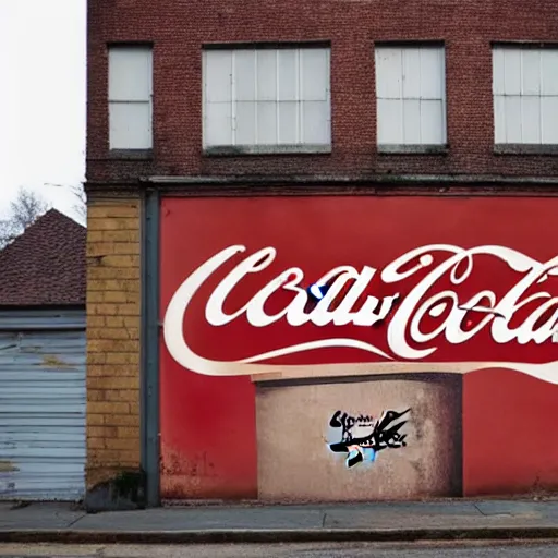 Image similar to a ghost sign on the side of a building, advertising coca - cola