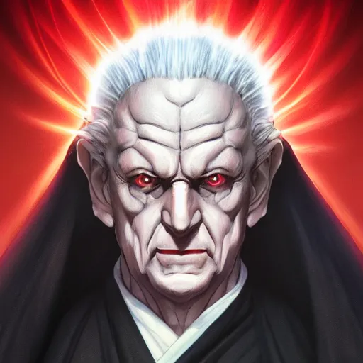 Image similar to portrait of sheev palpatine the embodiment of raijin, anime fantasy illustration by tomoyuki yamasaki, kyoto studio, madhouse, ufotable, square enix, cinematic lighting, trending on artstation