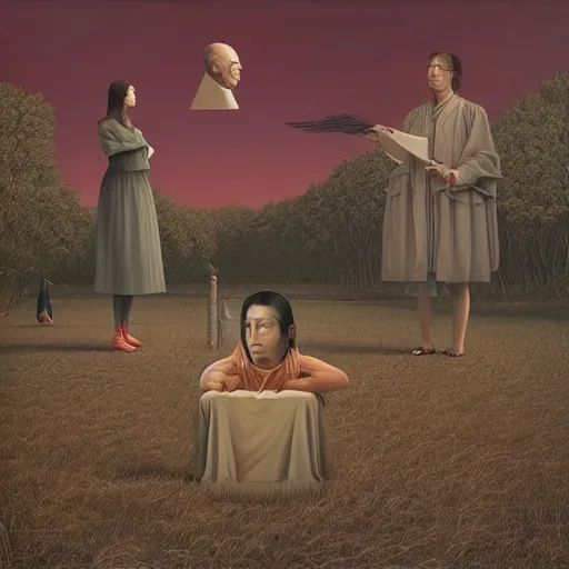 Prompt: alex gross, hyperrealistic surrealism, david friedrich, award winning masterpiece with incredible details, zhang kechun, a surreal impossible 3 d geometric shape folding in on itself, beyond comprehension, impossible reality, highly detailed