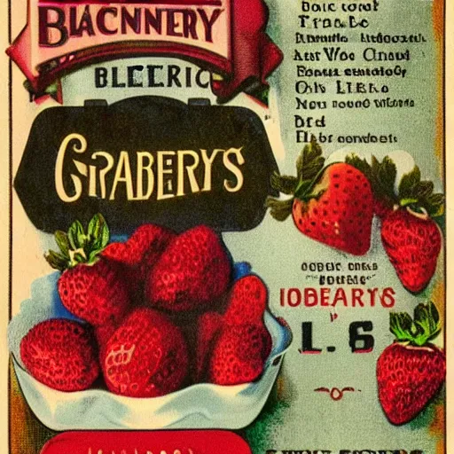 Prompt: vintage food label for berries. strawberries, blueberries, blackberries, raspberries. can - n 4