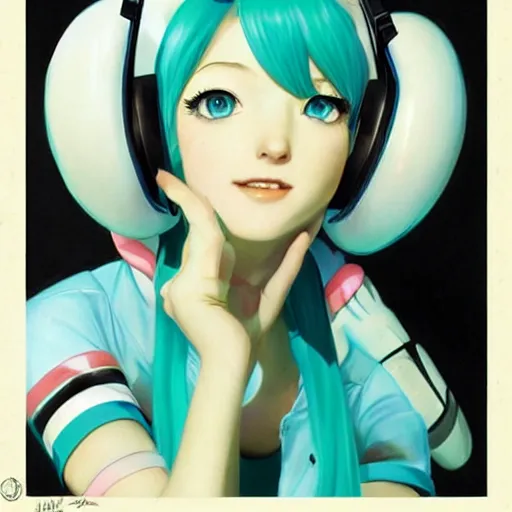 Image similar to Hatsune Miku by Gil Elvgren and Daniela Uhlig