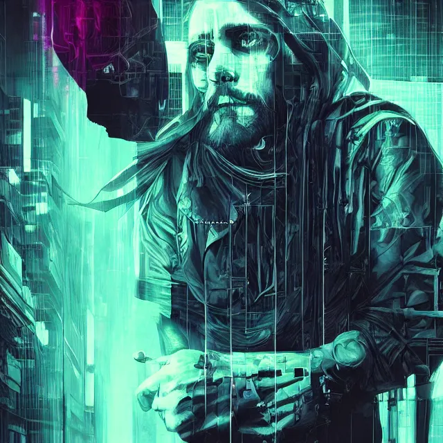 Image similar to glitch art of cyberpunk jesus h. christ trending on artstation deviantart pinterest photorealistic hd 8 k highlights and shadow detailed high resolution