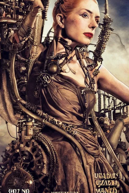 Image similar to steampunk queen elizabeth in mad max fury road